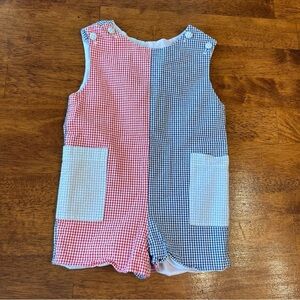 Zuccini kids plaid gingham patchwork shortall one piece red blue size 12 months